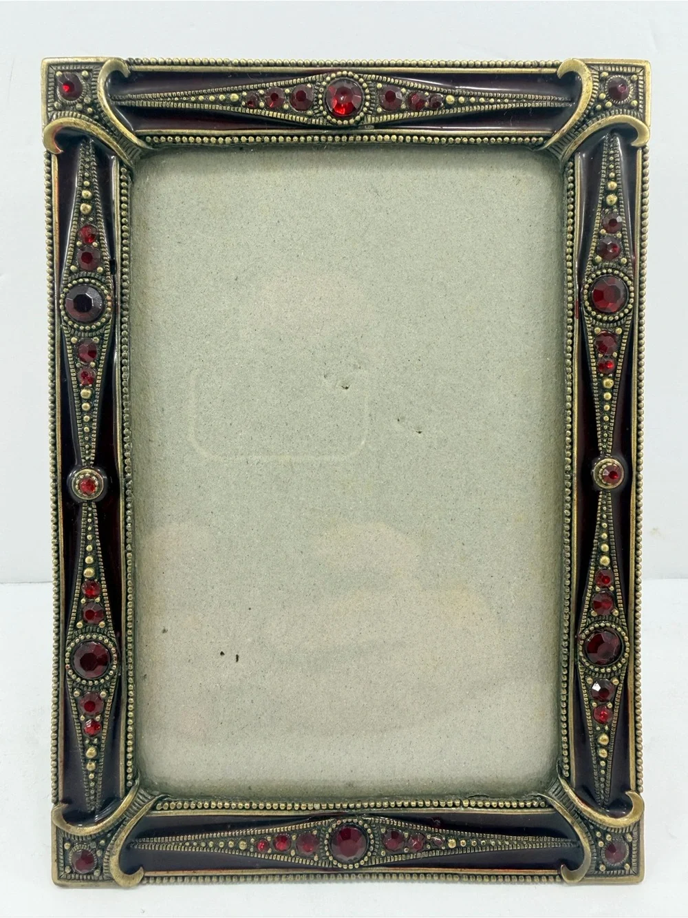 Vintage SK Jeweled 3.5x5.5 Frame Ruby Red Rhinestone Enamel Victorian Whimsigoth